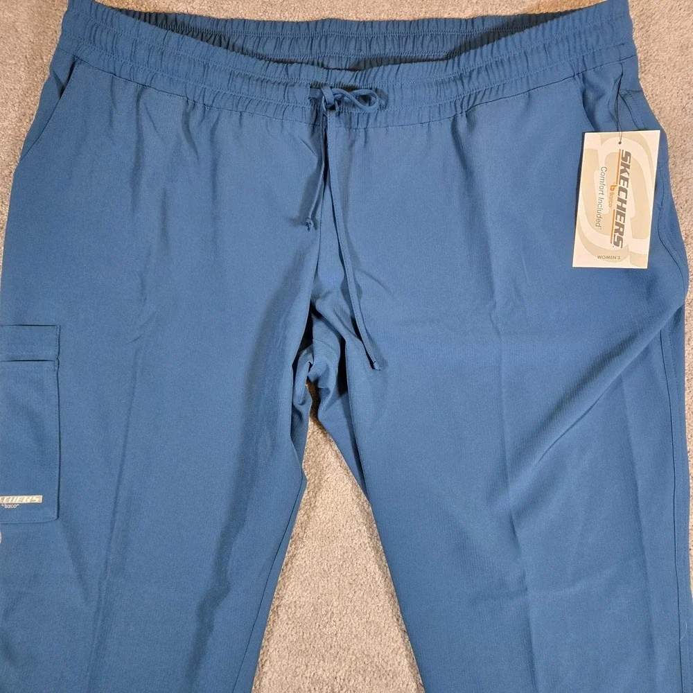 Skechers by Barco‎ Pants Womens 3XL Navy Scrub Cargo Drawstring Stretch Wicking